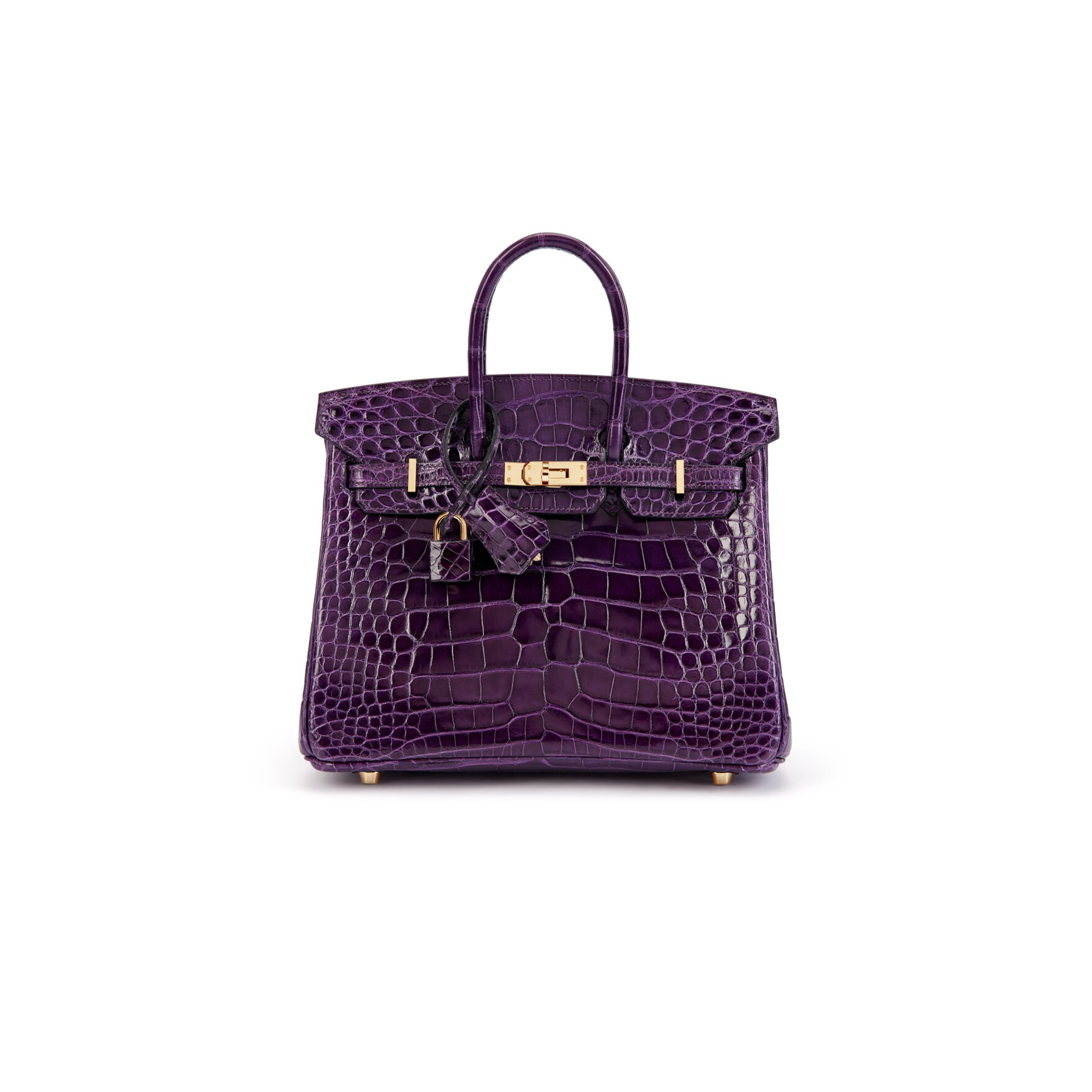 HERMÈS MASTER BIRKIN 25 CROCODILE LEATHER PURPLE BAG GOLD BUCKLE H041354CK37 (25*20*13cm)